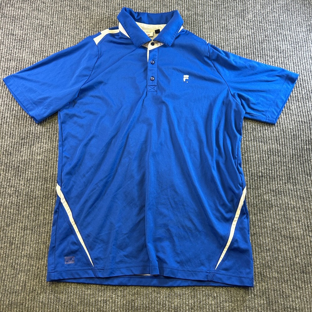 Fila Sport Golf Mens Large Blue White Perforated Back Performance Polo Shirt